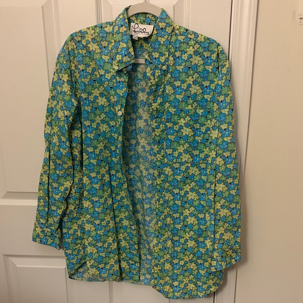 Lilly Pulitzer Blue & Green Floral Button-Down Shirt
